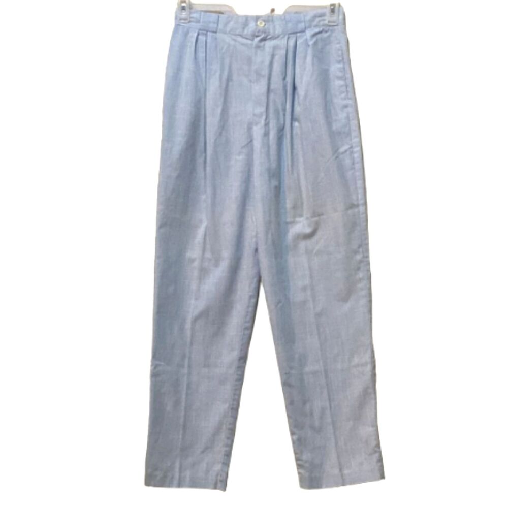 Vintage Preppy High Rise Pleated Front Womens 14 Woven Powder Blue USA Tapered